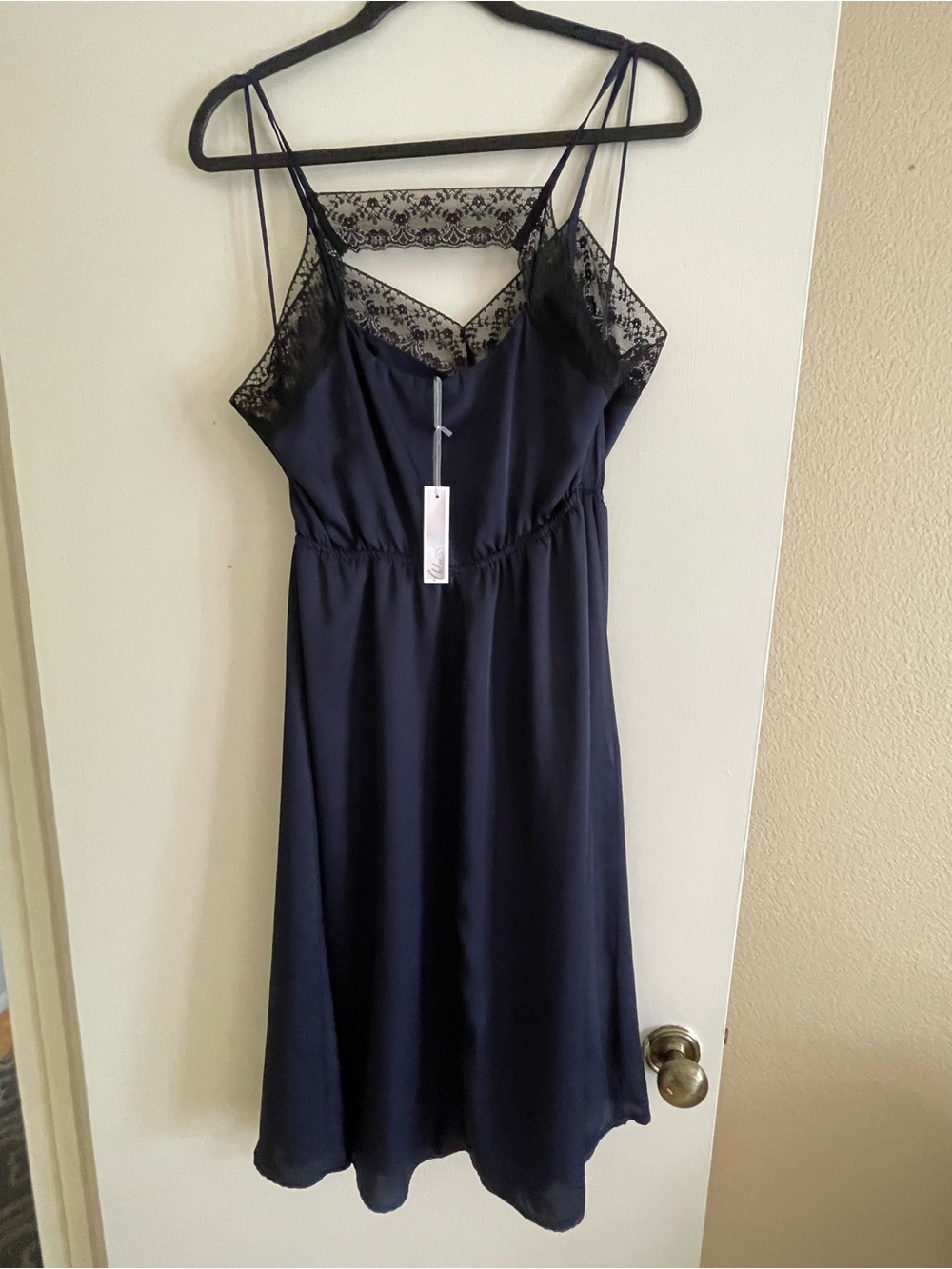Chelsea28 Navy Slip Dress with Black Lace Trim